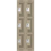 Clean Line Lockers, 3 -tier, Bank of 2, 24" x 12" x 72", Steel, Beige, Rivet (Assembled), Perforated We Share Industrial Supply