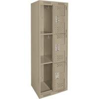 Clean Line Lockers, 3 -tier, Bank of 2, 24" x 12" x 72", Steel, Beige, Rivet (Assembled), Perforated We Share Industrial Supply