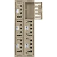 Clean Line Lockers, 3 -tier, Bank of 2, 24" x 12" x 72", Steel, Beige, Rivet (Assembled), Perforated We Share Industrial Supply