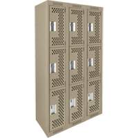 Clean Line Lockers, 3 -tier, Bank of 3, 36" x 12" x 72", Steel, Beige, Rivet (Assembled), Perforated We Share Industrial Supply