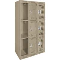 Clean Line Lockers, 3 -tier, Bank of 3, 36" x 12" x 72", Steel, Beige, Rivet (Assembled), Perforated We Share Industrial Supply