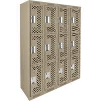Clean Line Lockers, 3 -tier, Bank of 4, 48" x 12" x 72", Steel, Beige, Rivet (Assembled), Perforated We Share Industrial Supply