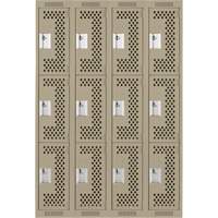 Clean Line Lockers, 3 -tier, Bank of 4, 48" x 12" x 72", Steel, Beige, Rivet (Assembled), Perforated We Share Industrial Supply