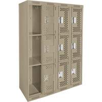 Clean Line Lockers, 3 -tier, Bank of 4, 48" x 12" x 72", Steel, Beige, Rivet (Assembled), Perforated We Share Industrial Supply