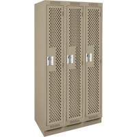 Clean Line Lockers, Bank of 3, 36" x 15" x 76", Steel, Beige, Rivet (Assembled), Perforated We Share Industrial Supply