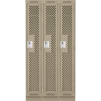 Clean Line Lockers, Bank of 3, 36" x 15" x 76", Steel, Beige, Rivet (Assembled), Perforated We Share Industrial Supply