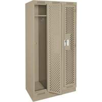 Clean Line Lockers, Bank of 3, 36" x 15" x 76", Steel, Beige, Rivet (Assembled), Perforated We Share Industrial Supply