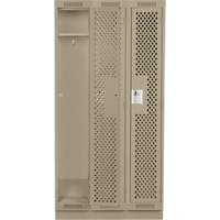 Clean Line Lockers, Bank of 3, 36" x 15" x 76", Steel, Beige, Rivet (Assembled), Perforated We Share Industrial Supply