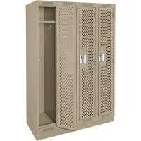 Clean Line Lockers, Bank of 4, 48" x 15" x 76", Steel, Beige, Rivet (Assembled), Perforated We Share Industrial Supply