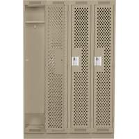 Clean Line Lockers, Bank of 4, 48" x 15" x 76", Steel, Beige, Rivet (Assembled), Perforated We Share Industrial Supply