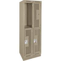 Clean Line Lockers, 2 -tier, Bank of 2, 24" x 15" x 76", Steel, Beige, Rivet (Assembled), Perforated We Share Industrial Supply