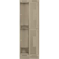 Clean Line Lockers, 2 -tier, Bank of 2, 24" x 15" x 76", Steel, Beige, Rivet (Assembled), Perforated We Share Industrial Supply