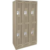 Clean Line Lockers, 2 -tier, Bank of 3, 36" x 18" x 76", Steel, Beige, Rivet (Assembled), Perforated We Share Industrial Supply