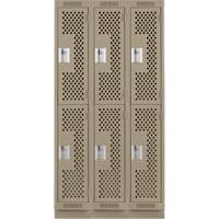 Clean Line Lockers, 2 -tier, Bank of 3, 36" x 18" x 76", Steel, Beige, Rivet (Assembled), Perforated We Share Industrial Supply