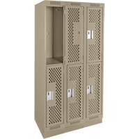 Clean Line Lockers, 2 -tier, Bank of 3, 36" x 18" x 76", Steel, Beige, Rivet (Assembled), Perforated We Share Industrial Supply