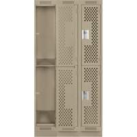 Clean Line Lockers, 2 -tier, Bank of 3, 36" x 18" x 76", Steel, Beige, Rivet (Assembled), Perforated We Share Industrial Supply
