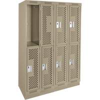 Clean Line Lockers, 2 -tier, Bank of 4, 48" x 18" x 76", Steel, Beige, Rivet (Assembled), Perforated We Share Industrial Supply