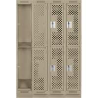 Clean Line Lockers, 2 -tier, Bank of 4, 48" x 18" x 76", Steel, Beige, Rivet (Assembled), Perforated We Share Industrial Supply