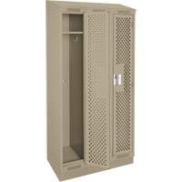 Clean Line Lockers, Bank of 3, 36" x 15" x 82", Steel, Beige, Rivet (Assembled), Perforated We Share Industrial Supply