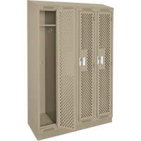 Clean Line Lockers, Bank of 4, 48" x 15" x 82", Steel, Beige, Rivet (Assembled), Perforated We Share Industrial Supply
