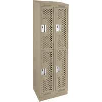 Clean Line Lockers, 2 -tier, Bank of 2, 24" x 18" x 82", Steel, Beige, Rivet (Assembled), Perforated We Share Industrial Supply