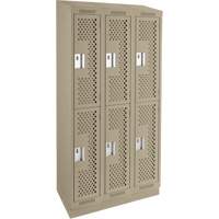 Clean Line Lockers, 2 -tier, Bank of 3, 36" x 18" x 82", Steel, Beige, Rivet (Assembled), Perforated We Share Industrial Supply