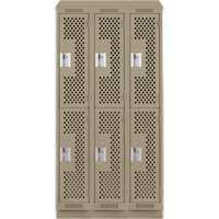 Clean Line Lockers, 2 -tier, Bank of 3, 36" x 18" x 82", Steel, Beige, Rivet (Assembled), Perforated We Share Industrial Supply