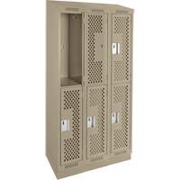Clean Line Lockers, 2 -tier, Bank of 3, 36" x 18" x 82", Steel, Beige, Rivet (Assembled), Perforated We Share Industrial Supply