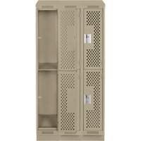 Clean Line Lockers, 2 -tier, Bank of 3, 36" x 18" x 82", Steel, Beige, Rivet (Assembled), Perforated We Share Industrial Supply