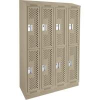 Clean Line Lockers, 2 -tier, Bank of 4, 48" x 18" x 82", Steel, Beige, Rivet (Assembled), Perforated We Share Industrial Supply