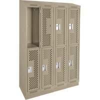 Clean Line Lockers, 2 -tier, Bank of 4, 48" x 18" x 82", Steel, Beige, Rivet (Assembled), Perforated We Share Industrial Supply