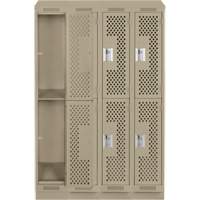 Clean Line Lockers, 2 -tier, Bank of 4, 48" x 18" x 82", Steel, Beige, Rivet (Assembled), Perforated We Share Industrial Supply