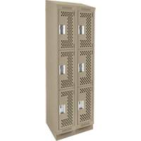 Clean Line Lockers, 3 -tier, Bank of 2, 24" x 15" x 82", Steel, Beige, Rivet (Assembled), Perforated We Share Industrial Supply