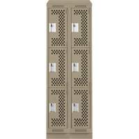 Clean Line Lockers, 3 -tier, Bank of 2, 24" x 15" x 82", Steel, Beige, Rivet (Assembled), Perforated We Share Industrial Supply