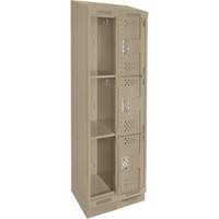 Clean Line Lockers, 3 -tier, Bank of 2, 24" x 15" x 82", Steel, Beige, Rivet (Assembled), Perforated We Share Industrial Supply