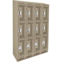 Clean Line Lockers, 3 -tier, Bank of 4, 48" x 15" x 82", Steel, Beige, Rivet (Assembled), Perforated We Share Industrial Supply
