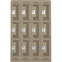Clean Line Lockers, 3 -tier, Bank of 4, 48" x 15" x 82", Steel, Beige, Rivet (Assembled), Perforated We Share Industrial Supply