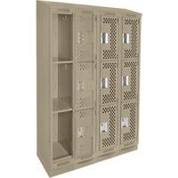 Clean Line Lockers, 3 -tier, Bank of 4, 48" x 15" x 82", Steel, Beige, Rivet (Assembled), Perforated We Share Industrial Supply