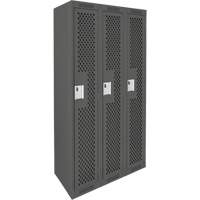 Clean Line Lockers, Bank of 3, 36" x 12" x 72", Steel, Charcoal, Rivet (Assembled), Perforated We Share Industrial Supply