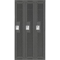 Clean Line Lockers, Bank of 3, 36" x 12" x 72", Steel, Charcoal, Rivet (Assembled), Perforated We Share Industrial Supply