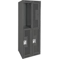 Clean Line Lockers, 2 -tier, Bank of 2, 24" x 12" x 72", Steel, Charcoal, Rivet (Assembled), Perforated We Share Industrial Supply