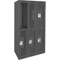 Clean Line Lockers, 2 -tier, Bank of 3, 36" x 12" x 72", Steel, Charcoal, Rivet (Assembled), Perforated We Share Industrial Supply