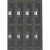 Casiers Clean Line, 2 niveaux, Bloc de 4, 48" x 15" x 72", Acier, Charbon, Rivet (assembl&eacute;), Perfor&eacute; We Share Industrial Supply