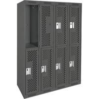 Casiers Clean Line, 2 niveaux, Bloc de 4, 48" x 15" x 72", Acier, Charbon, Rivet (assembl&eacute;), Perfor&eacute; We Share Industrial Supply