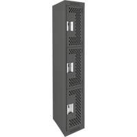 Clean Line Lockers, 3 -tier, 12" x 12" x 72", Steel, Charcoal, Rivet (Assembled), Perforated We Share Industrial Supply