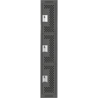 Clean Line Lockers, 3 -tier, 12" x 12" x 72", Steel, Charcoal, Rivet (Assembled), Perforated We Share Industrial Supply