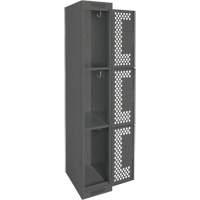 Clean Line Lockers, 3 -tier, 12" x 12" x 72", Steel, Charcoal, Rivet (Assembled), Perforated We Share Industrial Supply