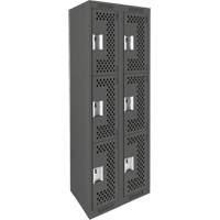 Clean Line Lockers, 3 -tier, Bank of 2, 24" x 12" x 72", Steel, Charcoal, Rivet (Assembled), Perforated We Share Industrial Supply