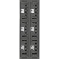 Clean Line Lockers, 3 -tier, Bank of 2, 24" x 12" x 72", Steel, Charcoal, Rivet (Assembled), Perforated We Share Industrial Supply