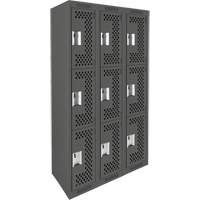 Clean Line Lockers, 3 -tier, Bank of 3, 36" x 12" x 72", Steel, Charcoal, Rivet (Assembled), Perforated We Share Industrial Supply